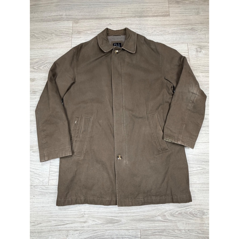 Jos A Bank Brown Cotton Quilted Lined Zip Button Car Chore Coat‎ Jacket Size M